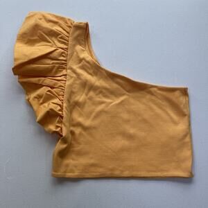 Zara Asymmetric Ruffle Sleeve Crop Top Size Large NWT‎